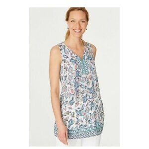 J. Jill Sleeveless Floral Print Blouse with Tassels Size Large Petite